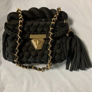 Women's Knit Hand Woven Evening Handbag Black